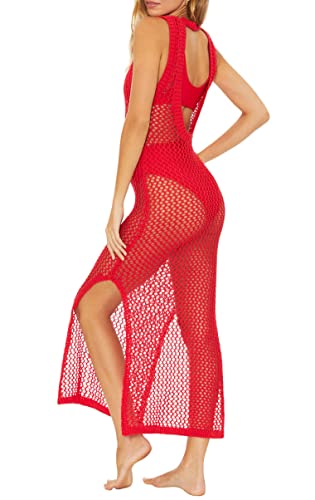 Crochet Swimsuit Cover Up for Women, Sexy Long Beach Dress Side Split Bikini Bathing Suit4