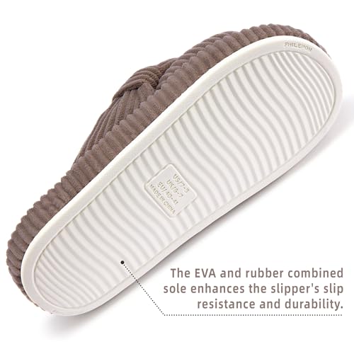 Women's House Slippers Corduroy Indoor Slippers Memory Foam Bedroom Open Toe Slippers Cross Band House Shoes3