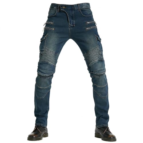 CFlong Pantaloni da moto da Uomo/Donna - Touring in Cowboy per moto da crociera con protezione motociclista CE Armor (Blu,XL)
