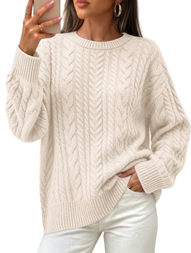Sipaya Cozy Sweater for Women Cable Knit Long Sleeve Tunic Tops Crew Neck Fall Fashion Winter Clothing
