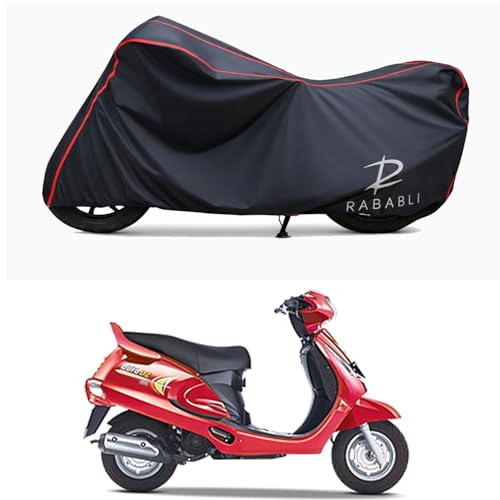 Image of Waterproof Bike Body Cover Compatible for | Mahindra Duro | Taffeta Fabric, Red Piping Design, Bottom Elastic Fit | Dustproof, Sun UV & Rain Protection for All Bikes