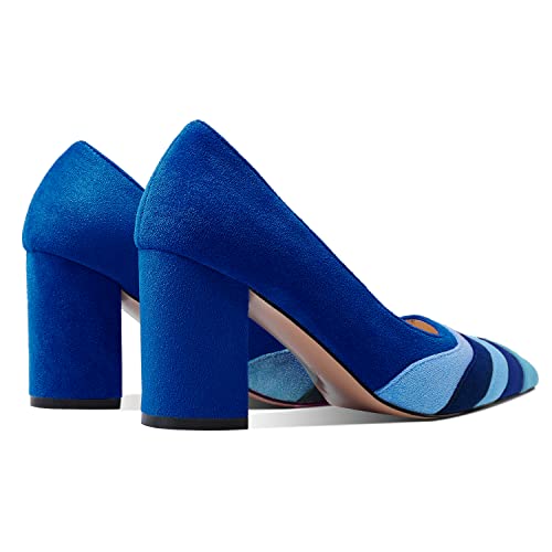 LEHOOR Women Rainbow Chunky Heel Pumps Pointed Toe Suede Multicolor High Heels 3 Inch Slip On Closed Toe Block Dress Pumps for Ladies Party Office Classic Comfy Retro Fashion 4-13 M US3