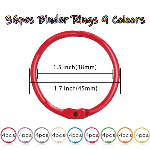 Image of Antner 36PCS Metallic Loose Leaf Binder Rings 1 4 /5 inch Colorful Book Rings, Metal Steel Loose Leaf Rings Keychain Key Rings Index Cards Rings Paper Rings for School Office, 9 Colors