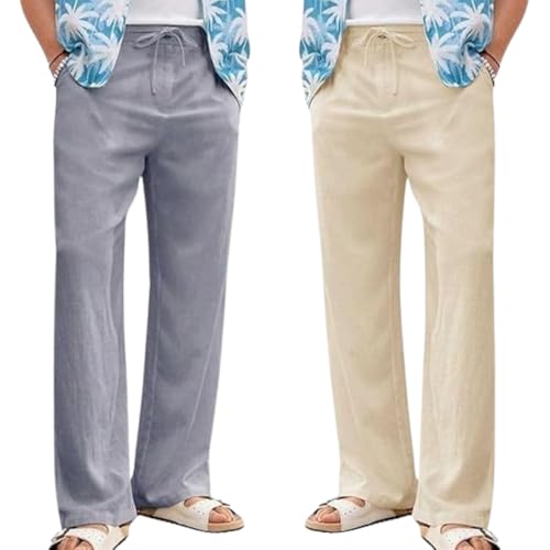 Image of GRECIILOOKS Men's Linen Trousers | Loose Fit Linen-Cotton Casual Pants for Men | Relaxed Office Wear Formal Trousers for Men | Stylish Beige & Pants