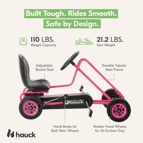 Image of hauck Kids Pedal Go Kart, 4 Wheel Bike Cart, Ride for Ages 4-8, Pink