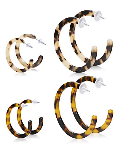 LOYALLOOK 4-8Pairs Acrylic Earrings Resin Geometric Hoop Fashion Earrings C Shaped Earrings Resin Earrings For Women Boho Earrings Statement Drop Dangle Earrings4