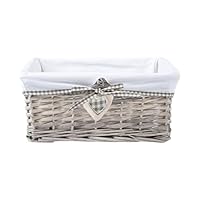 Natural Wicker Storage Basket with Lining Hamper Baskets for Gifts Empty Baskets for Shelves (Grey Washed, Large)