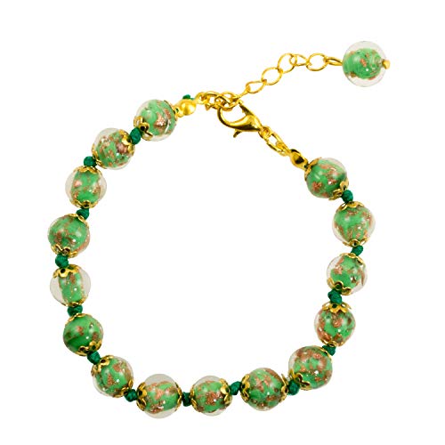Just Give Me Jewels Genuine Venice Murano Sommerso Aventurina Glass Bead Strand Bracelet in Green, 8+1