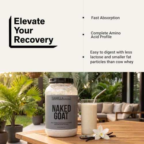 Image of NAKED Goat Vanilla Protein Powder - Pasture Fed Goat Whey Protein Powder from Small-Herd Dairies - Only 3 Ingredients - GMO Free, Soy Free - All Natural - 23 Grams of Protein - 25 Servings