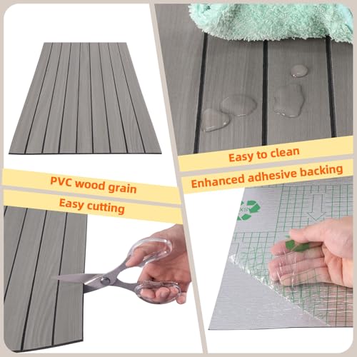 Image of Peel and Stick Wood Slat Wall Panels, Grayish Brown, 236 x 15.7 in | 3D Fluted, PVC Paneling for Accent Wall, Ceiling, Living Room, Office, Bedroom