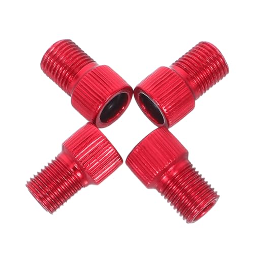 VINTORKY 4 Piezas Adaptador de Válvula para Bicicletas de Aleación de Aluminio Conversor de Rojo Compatible con Bombas y Compresores Sellado Resistente para y Carretera