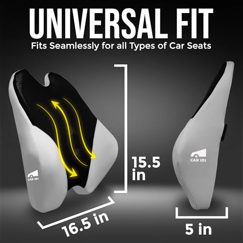 Image of CAR101 Orthopedic Memory Foam Backrest Elite - 47x36x13 cm | with Removable Breathable Mesh Cover | Adjustable Dual Strap Lumbar Support Cushion | Ergonomic Pain Relief