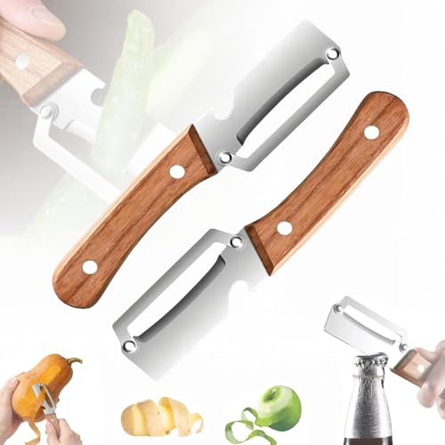 2Stück Sparschäler Multifunktionaler Gemüseschäler für die Küche Zero Snag Holzschäler Ergonomischer Rutschfester Griff Robust 2-in-1-Obstsparschäler und Flaschenöffner ideal für Gemüse Obst mehr