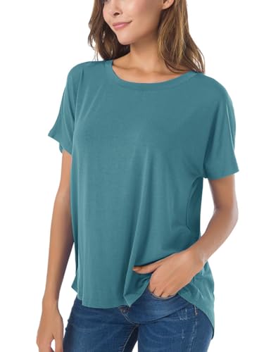 Image of Herou Women Loose Fit T-Shirts Soft Short Sleeve Crew Neck Casual Tee Tops | Lightweight,Basic,Workout,Comfortable,High Low Hem,Oversized