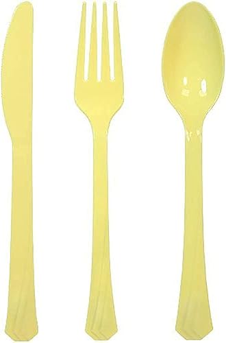 Vista 39 de Tiger Chef - Cubertería de plástico de color resistente, incluye tenedores, cucharas para el té y cuchillos, Transparente Claro