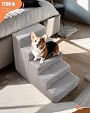 KSIIA Hundetreppe für Kleine Hunde 55cm Hoch, Haustiertreppe mit Abnehmbarem Waschbarem Bezug, Katzentreppe für Alte Katzen Hunde, Rutschfestem Hunderampe Hundetreppe für Bett Sofa, Grau