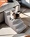 KSIIA Hundetreppe für Kleine Hunde 55cm Hoch, Haustiertreppe mit Abnehmbarem Waschbarem Bezug, Katzentreppe für Alte Katzen Hunde, Rutschfestem Hunderampe Hundetreppe für Bett Sofa, Grau