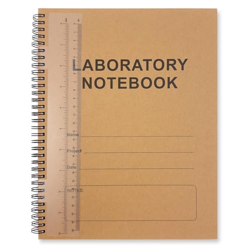 Carbonless Lab Notebook (Scientific Grid Format), 8.5'' x 11'', 50 Sets of Pages, Duplicator Wire-O Bound, Laboratory Notebook Containing Carbon Copies, Durable Translucent Cover, Transparent Ruler