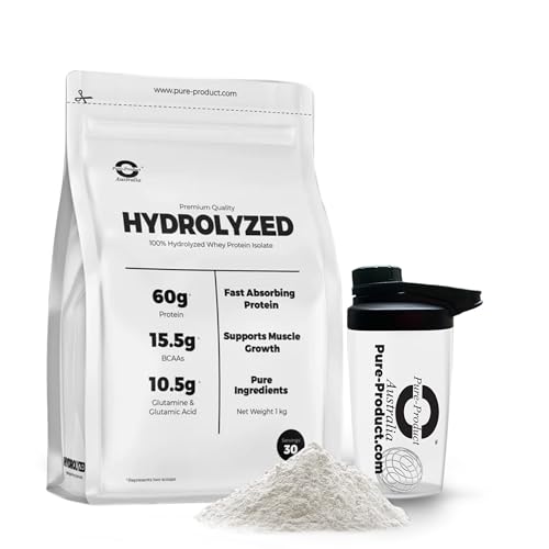 Pure Product Australia Hydrolyzed Whey Isolate Powder Unflavoured 4 kilograms with Glass Shaker
