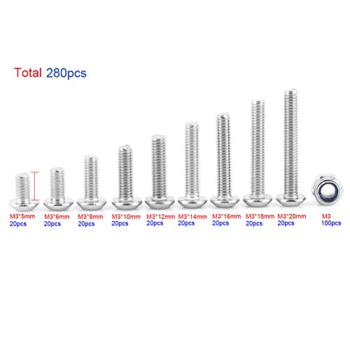 Viti a esagono incassato, 280 pezzi M3 Acciaio