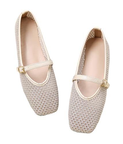 Women's Flat Square Toe Mesh Mary Jane Shoes Ladies Ballet Flats Comfortable 2025 Knit Loafers for Dressy Office