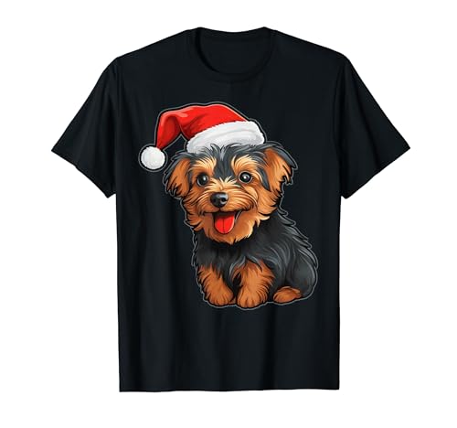 Yorkshire Terrier Dog Wearing Santa Hat Xmas Christmas Camiseta