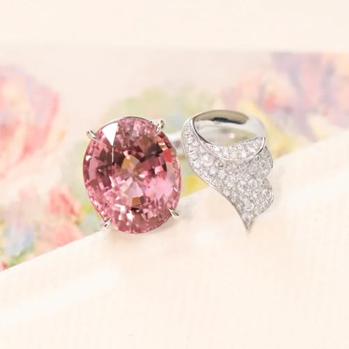 PWXWQV Silver Tone Pink Topaz Wing Ring for Women, Oval Cut Cubic Zirconia Dual Finger Statement Ring, Adjustable Romantic Party Jewelry by PWXWQV - Used condition - Image 5