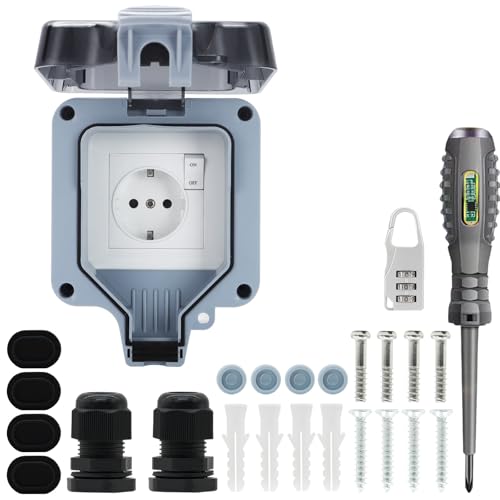 Enchufe de Exterior Impermeable Toma de Corriente IP66 con Interruptor doble conexión Conector de Cable