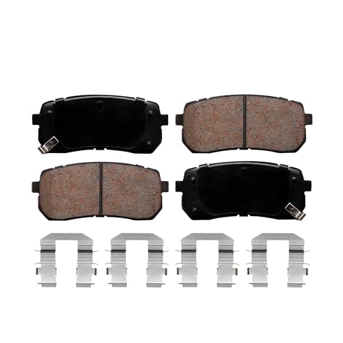 Image of Detroit Axle - Rear Ceramic Brake Pads w /Hardware Set Assembly Replacement for Hyundai Veracruz Kia Sedona
