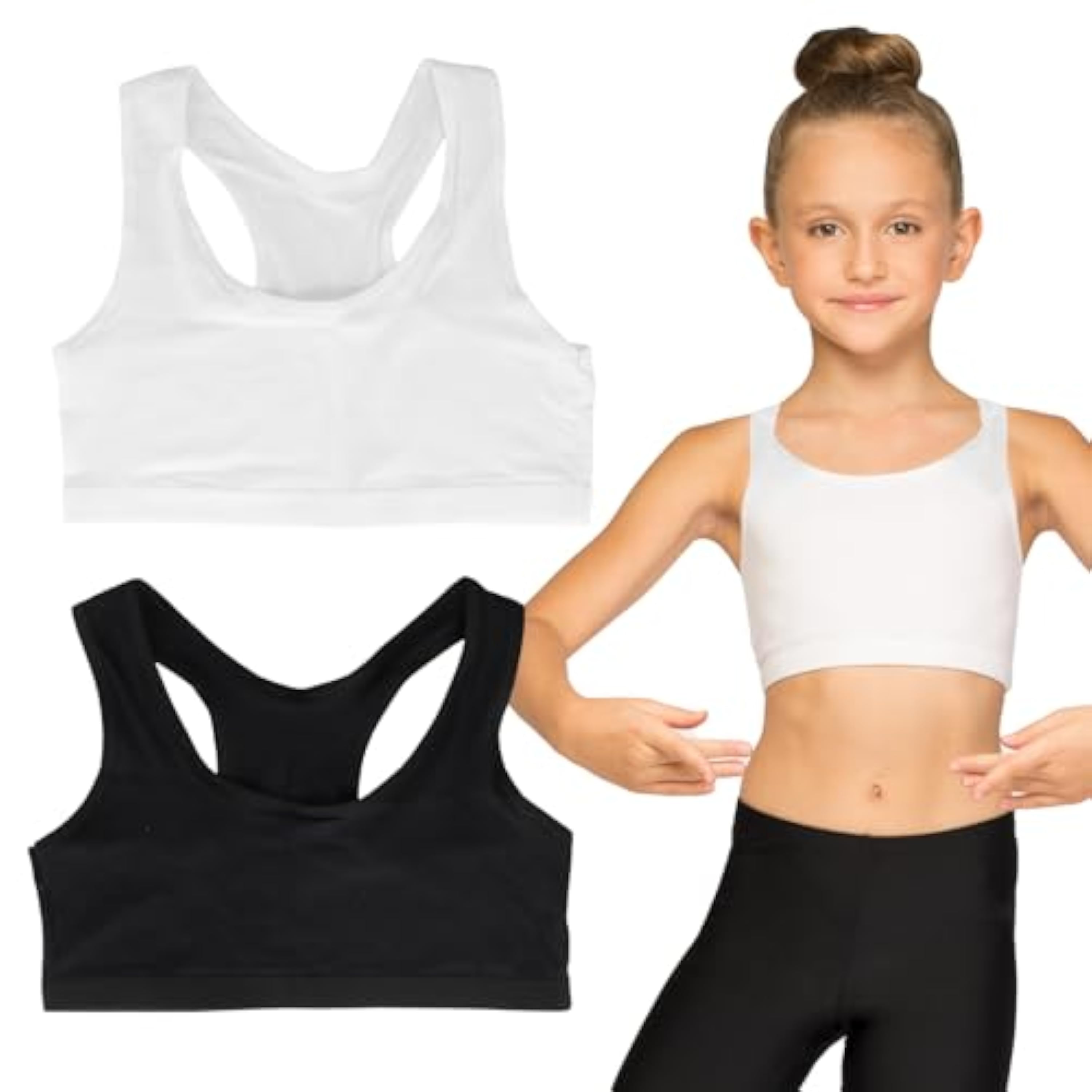 2 Piezas Sujetador NiñA Top Deportivo NiñA para NiñAs De 9 A 14 AñOs Sujetador Deportivo Sin Costuras Sin Relleno Sujetador para Dormir (FR/ES, Edad, 9 años, 14 años, Regular, 2, Blanco Negro)