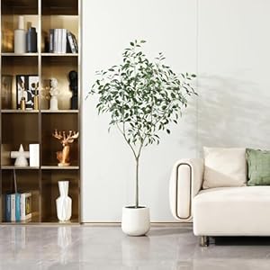 Artificial ficus tree 6ft fake plastic plants for indoor faux ficus tree with white planter tall artificial plants for home decor indoor set of 1  urban country home decor