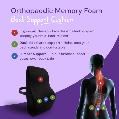 Image of Careforce Back Support for Chair Car Seat Back Support Office Lumbar Pain Relief Rest Pillow- Black