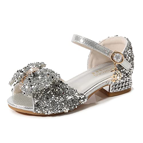 Girls Sandals Glitter Rhinestone Dress Pumps Sequins Princess Low Heels Party Dance Shoes