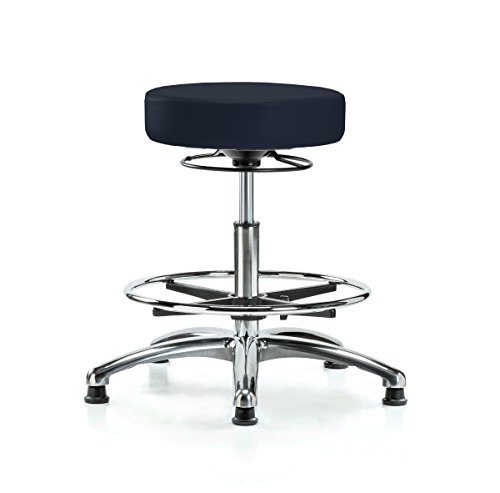 Image of Perch Chrome 360 Degree Height Adjustable Stationary Stool with Foot Ring | Medium Bench Height 20.5-28 inch | Imperial Fabric