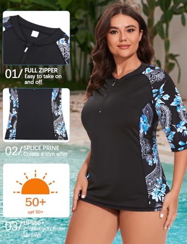 LURANEE Women's Plus Size Sun Protection Zip Rash Guard
