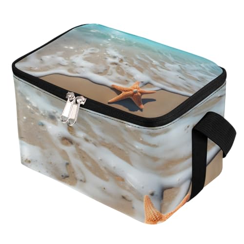 GzLeyigou Lunch Bags for Women Men 9 Cans,Beach Starfish Hot & Cold Food Delivery Bag Insulated Grocery Bag Insulated Lunch Box Seaside Cooler Bag for Office Work Picnic Beach