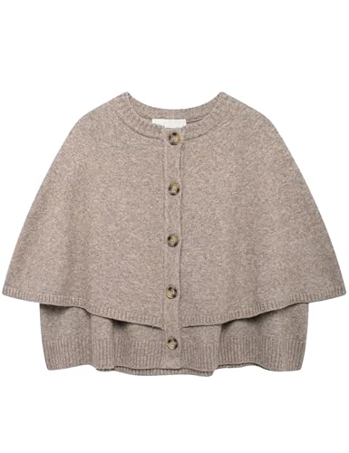 Womens Fall Knit Cape Cardigan Cropped Button Down Short Sleeve Shawl Sweater