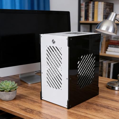 Gabinete PC pequeño ITX con ventilación 360°, diseño compacto de 10,5 L para placa base ITX, fuente de alimentación SFX, soporte para 4 SSD de 2,5 pulgadas miniatura 7