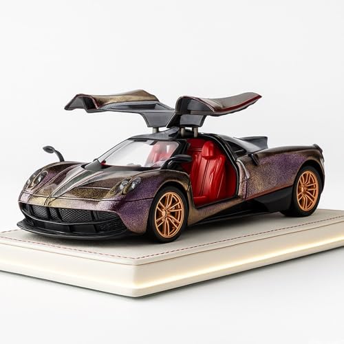 Image of Pagani Huayra 1:32 Scale Die-Cast Metal Car Toy - Pull-Back Supercar with Openable Doors, Lights & Sound - Premium Alloy Model for Kids, Boys, Collectors & Gift (Purple)