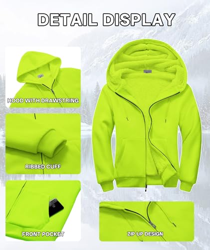 Image of V VALANCH Men Hoodies Zip Up Sherpa Lined Sweatshirts Heavyweight Thick Warm Fleece Winter Jacket