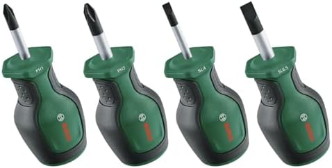 Bosch Tornavida Güdük Seti 4 Parça (Sıkı Alanlarda Sabitlemek için Kompakt Tornavidalar; PH/SL; S2 Çelik; Yüksek Tork; Renk Kodlu; Manyetik Uç; Ergonomik Yumuşak Tutuş) — Amazon ürün görseli