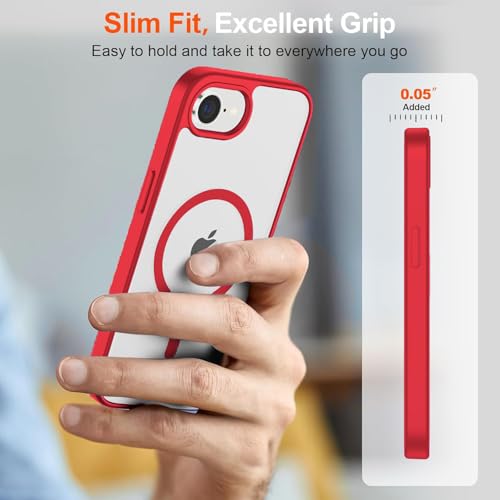 Image of DIZORO Compatible iPhone 17e / iPhone 16e Case,Compatible with MagSafe, Non Yellow Military-Grade Drop Protection & Hard PC Back Cover Slim Transparent Anti-Scratch Shockproof Phone Case - Red