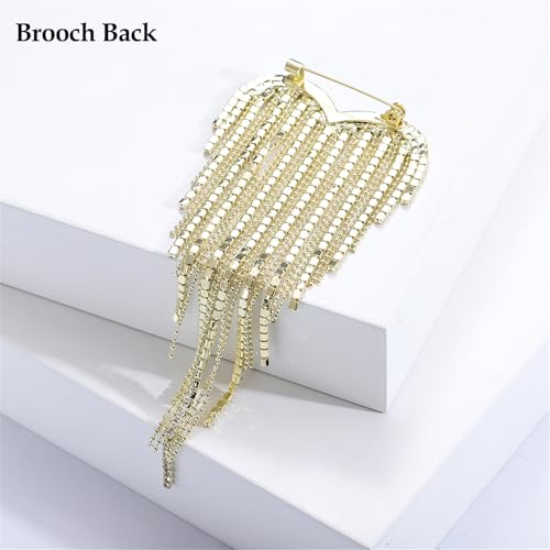 Image of Elegant Crystal Heart Shape Tassel Brooch Pin for Women Sparkly Rhinestones Tassel Brooch Beautiful Dress Suit Shirt Ceremony Clothes Wedding Party Jewelry Accessories