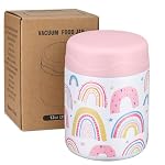 wiwens 12oz Soup Thermo for Hot Food Kids Insulated Food Jar Wide Mouth Lunch Container Leak Proof Stainless Steel Vacuum Bento Box for School Office Travel Outdoors White-Rainbow