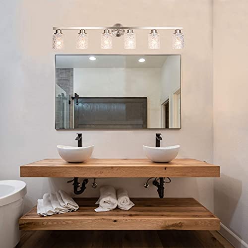 Image of ALICE HOUSE 41.3 inch Vanity Lights, 6 Light Wall Lighting, Brushed Nickel Finish Bathroom Lights Over Mirror, Bathroom Lighting AL9082-W6