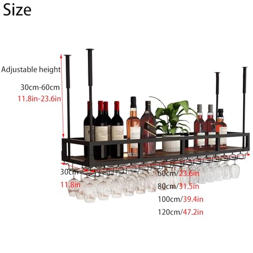Casier à vin de plafond réglable avec support verres au design noir - 3