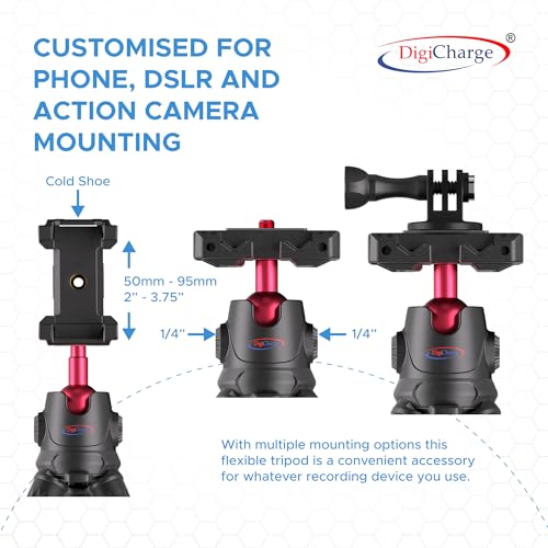 Digicharge 12’’ Flexible Tripod for GoPro Lit Hero, Hero13 13, Max 2 Hero12 12 DJI Osmo Action 5 Pro Bendable Action Cam - Additional View