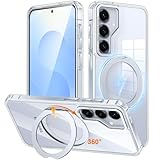Galaxy S25 用 ケース Magsafe対応 ワイヤレス充電 360°回転スタンド 縦横両対応 Gunwon スマホケース ギャラクシー S25 / SC-51F 用 米軍規格 耐衝撃 マグセーフ リング マグネット搭載 カバー「クリア」