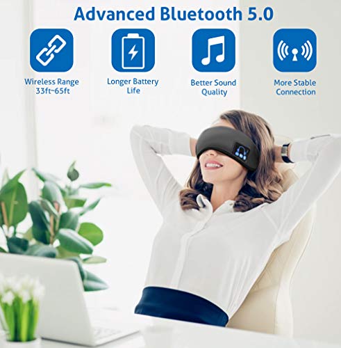 Sleep Headphones, Upgraded Sleep Eye Mask Bluetooth 5.0, Wireless Sleep Headphones, Designed with Ultra Thin Speakers & MIC, Super Soft, Washable, Hands-Free Calling, Travel Helper, Idea