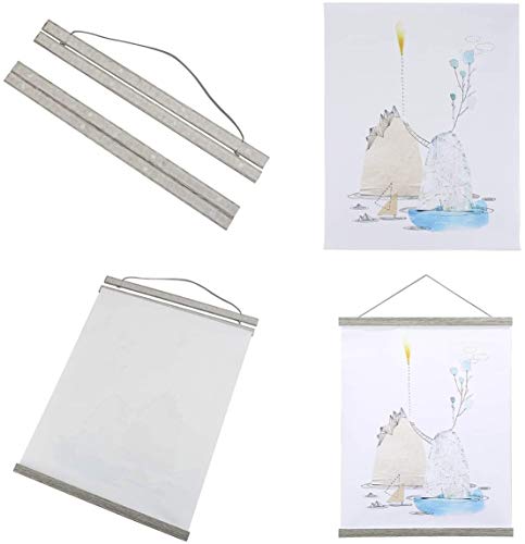 Image of Magnetic Poster Hanger, 17x24 17x11 17x22 Poster Frame Wood Wooden Magnet Print Posters Dowel Scroll Hanger Hangers Hanging Kit for Walls Map Canvas Artwork (Grey, 17 inch)